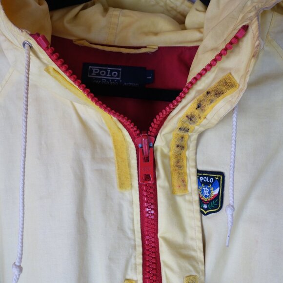 Vintage Ralph Lauren Embroidered Fireman Rain Jacket w/ Red Lining, Size Large - Picture 12 of 16
